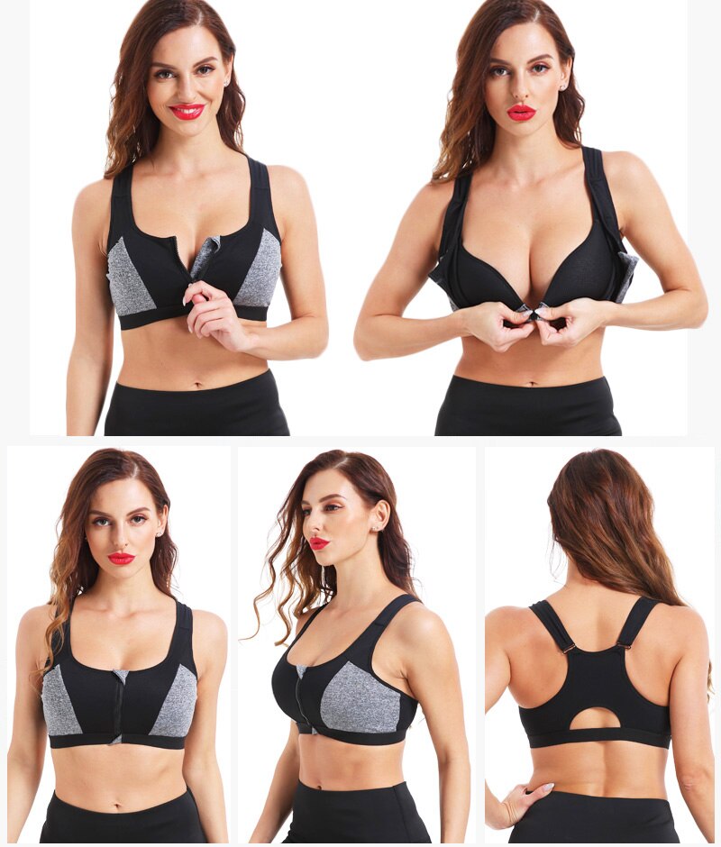 Women Zipper Push Up Sports Bras Sportswear