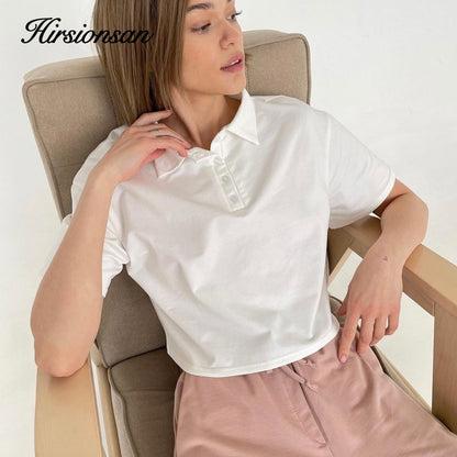 Polo Neck T Shirt Women Soft Chic Tees Cotton Jumper