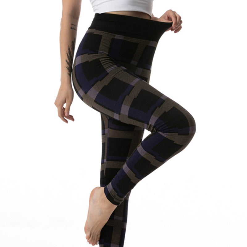 Sports Pants Sexy Leggings High Waist Plaid Printed