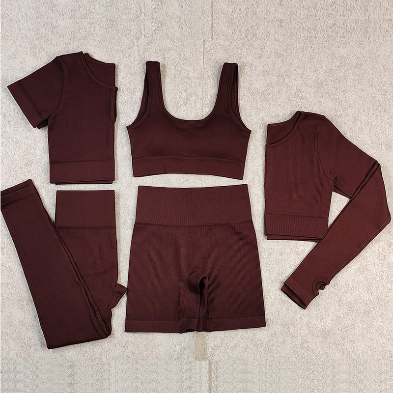 Ribbed Yoga Set Sportswear Women Suit