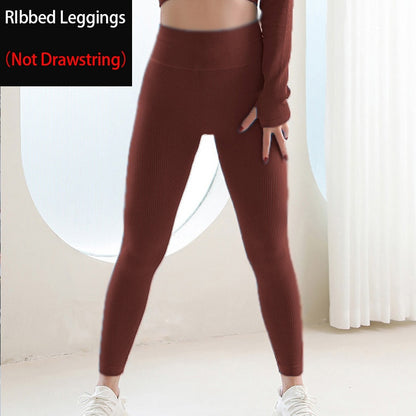 Ribbed Drawstring Yoga Pants Seamless Workout