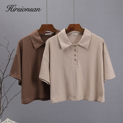 Polo Neck T Shirt Women Soft Chic Tees Cotton Jumper