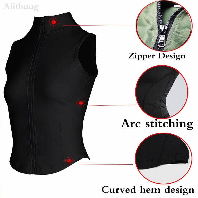 Athletic Zip Up Sweat Vest Jacket Sleeveless Running Yoga