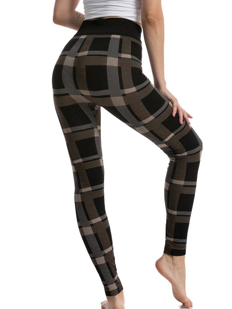 Sports Pants Sexy Leggings High Waist Plaid Printed