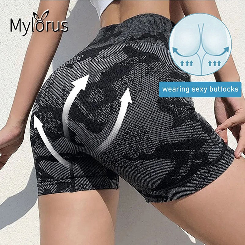 Camo Seamless Shorts Women High Waist Yoga