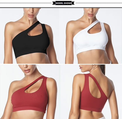 Sexy One Shoulder Solid Sports Bra Women Fitness