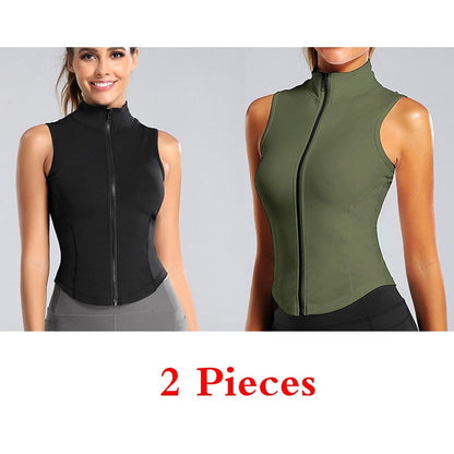 Athletic Zip Up Sweat Vest Jacket Sleeveless Running Yoga