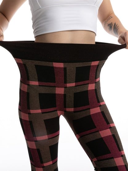 Sports Pants Sexy Leggings High Waist Plaid Printed