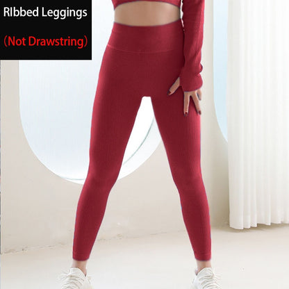 Ribbed Drawstring Yoga Pants Seamless Workout