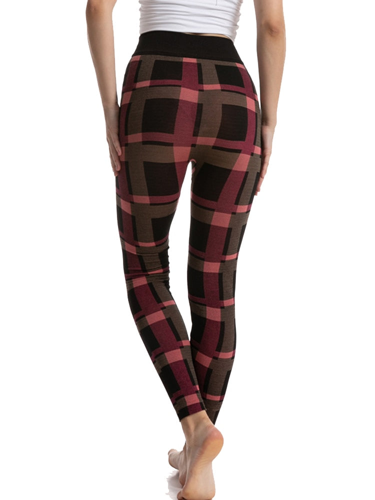 Sports Pants Sexy Leggings High Waist Plaid Printed