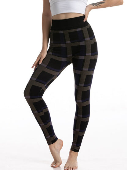 Sports Pants Sexy Leggings High Waist Plaid Printed