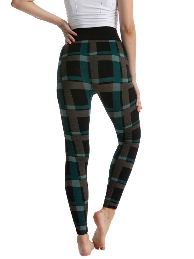 Sports Pants Sexy Leggings High Waist Plaid Printed