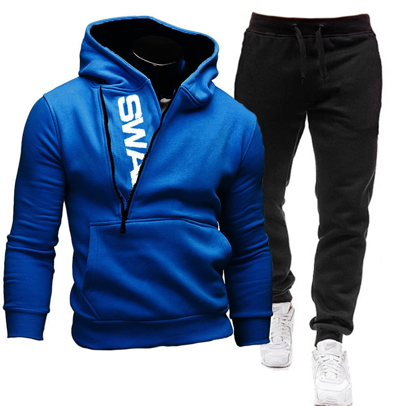 Men Tracksuit Casual 2 Pieces Set Zipper Sweatshirt and Sweatpants