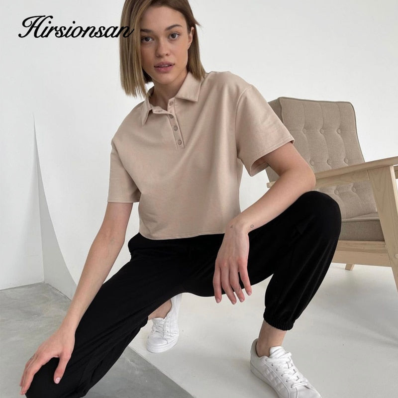 Polo Neck T Shirt Women Soft Chic Tees Cotton Jumper