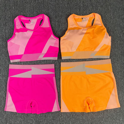 NEW Women Yoga Set Sport Bra and Shorts fluorescent