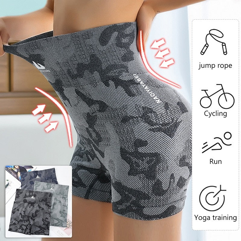 Camo Seamless Shorts Women High Waist Yoga