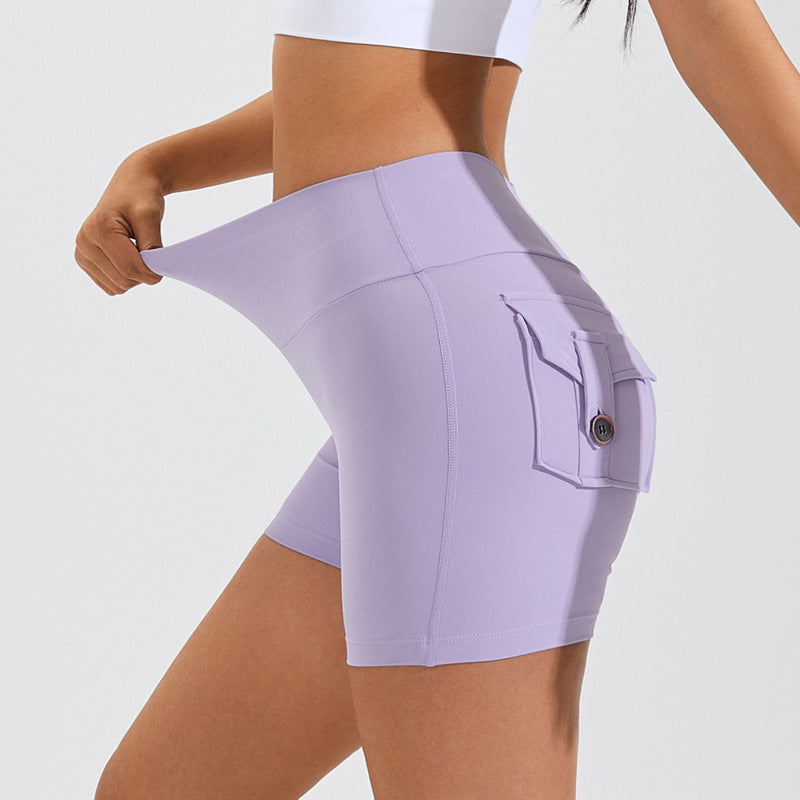 High Waist Hip Lifting Shorts With Pockets Quick Dry Yoga Fitness