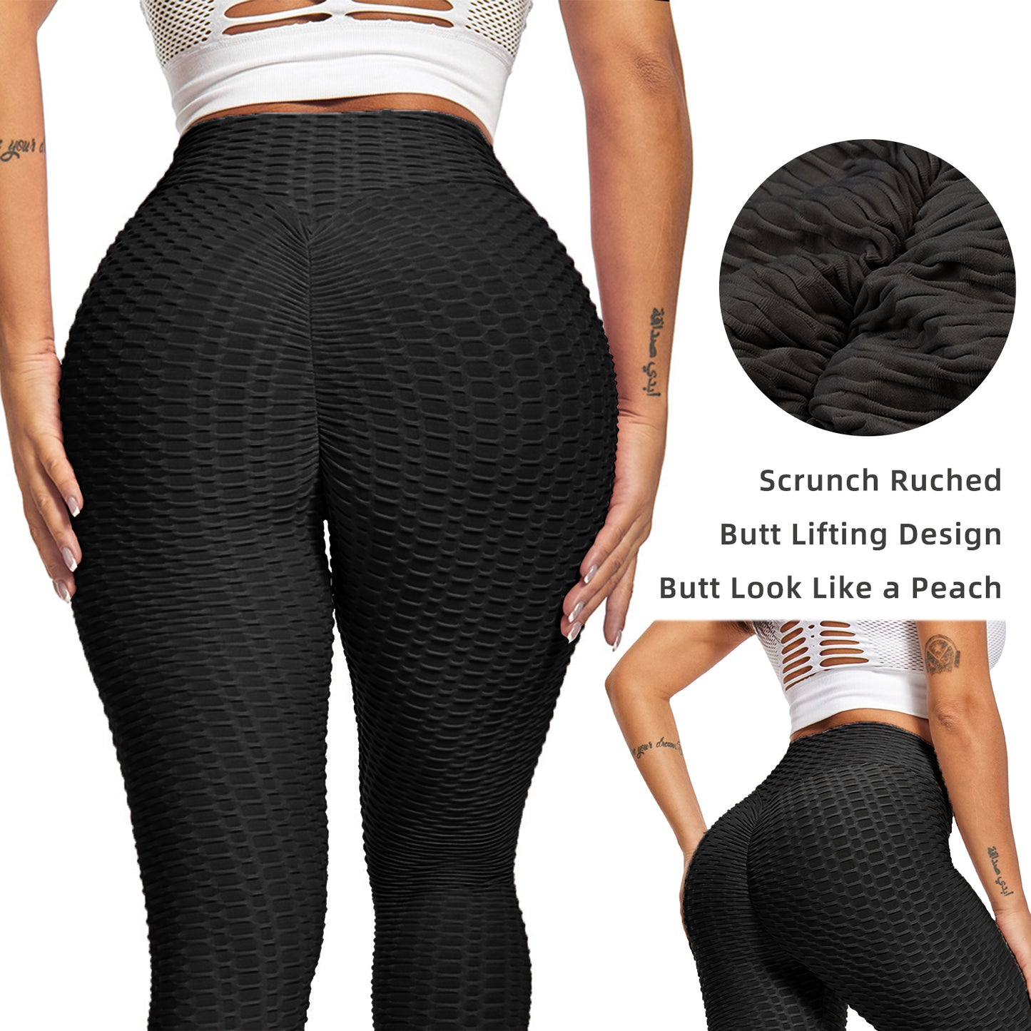 Women Leggings Bubble Textured Leggings Butt Lifting Yoga