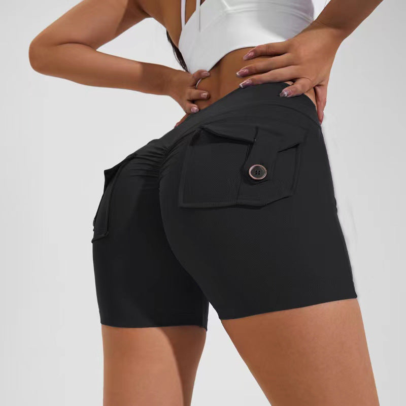 High Waist Hip Lifting Shorts With Pockets Quick Dry Yoga Fitness