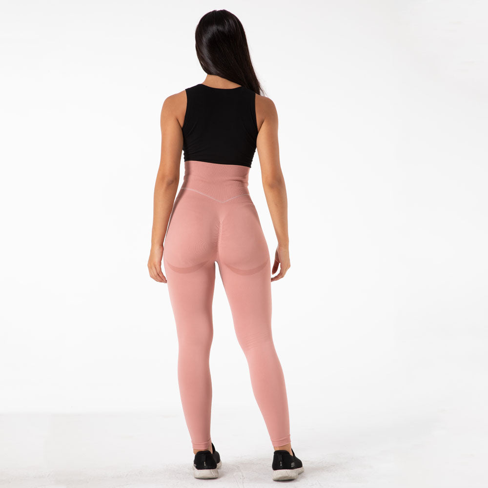 Women Solid Color Fitness Tight High Waist Forged Seamless Pink Yoga Pants