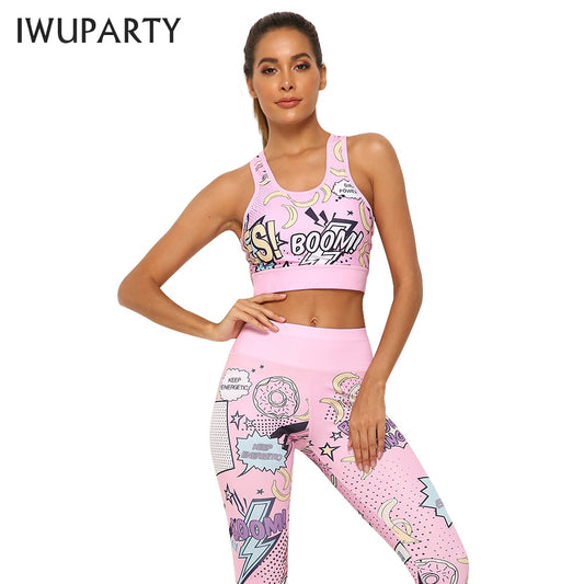 2 Piece Cute Pink Printing Yoga Set Women