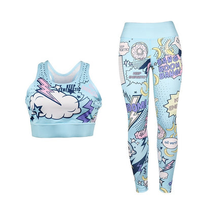 2 Piece Cute Pink Printing Yoga Set Women