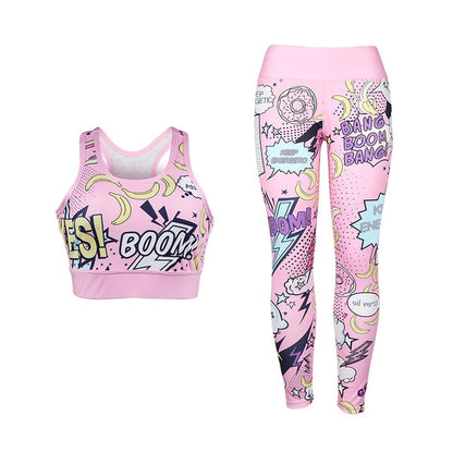 2 Piece Cute Pink Printing Yoga Set Women