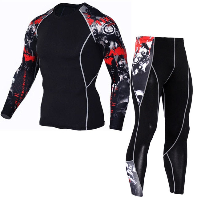 Sportwear Rashgard Sport Shirt Men Compression Pants Punisher Gym Running Shirt Men Fitness Leggings Clothes Tight Suit