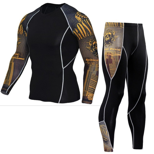 Sportwear Rashgard Sport Shirt Men Compression Pants Punisher Gym Running Shirt Men Fitness Leggings Clothes Tight Suit