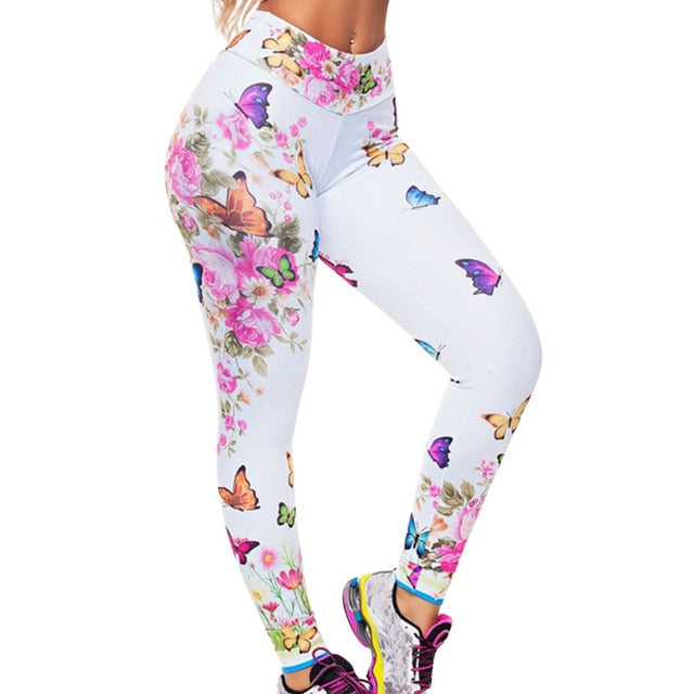 Women Cherry Blossoms Print Gym Leggings