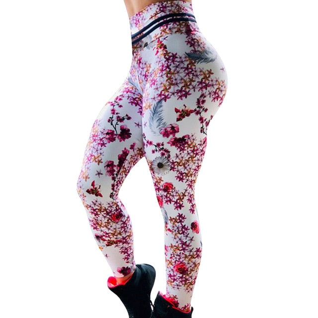 Women Cherry Blossoms Print Gym Leggings