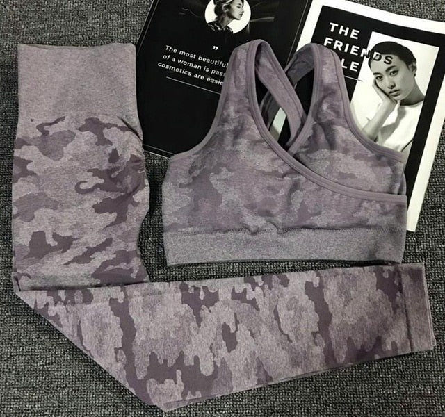 2PCS Camouflage Camo Yoga Set Sports Wear For Women Gym Fitness Clothing Booty Yoga Leggings + Sport Bra GYM Sport Suit Femme