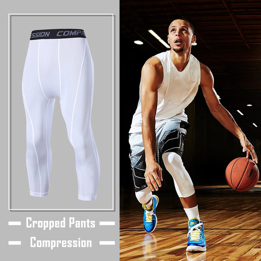 Men's Running Sport Tights Pants Basketball Cropped Compression Leggings Gym Fitness Sportswear Trousers for Mens Athletic Pants