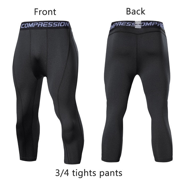 Men's Running Sport Tights Pants Basketball Cropped Compression Leggings Gym Fitness Sportswear Trousers for Mens Athletic Pants