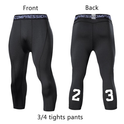 Men's Running Sport Tights Pants Basketball Cropped Compression Leggings Gym Fitness Sportswear Trousers for Mens Athletic Pants