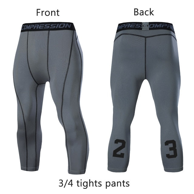 Men's Running Sport Tights Pants Basketball Cropped Compression Leggings Gym Fitness Sportswear Trousers for Mens Athletic Pants