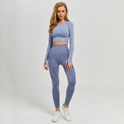 Women Vital Seamless Yoga Set Gym Clothing Fitness Leggings+Cropped Shirts Sport Suit Women Long Sleeve Tracksuit Active Wear