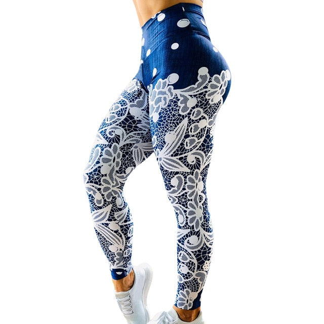 Women Cherry Blossoms Print Gym Leggings