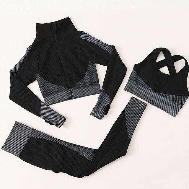 Long Sleeve Gym Cropped Top Seamless Leggings