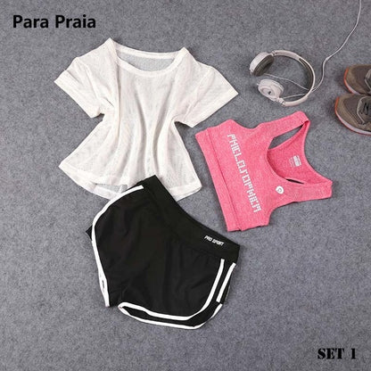 Sport Wear Three Piece Yoga Set Sport Shirt for Women Sports bra Fitness Flare Pants Leggings Tracksuit Gym Leggings 15 Colours